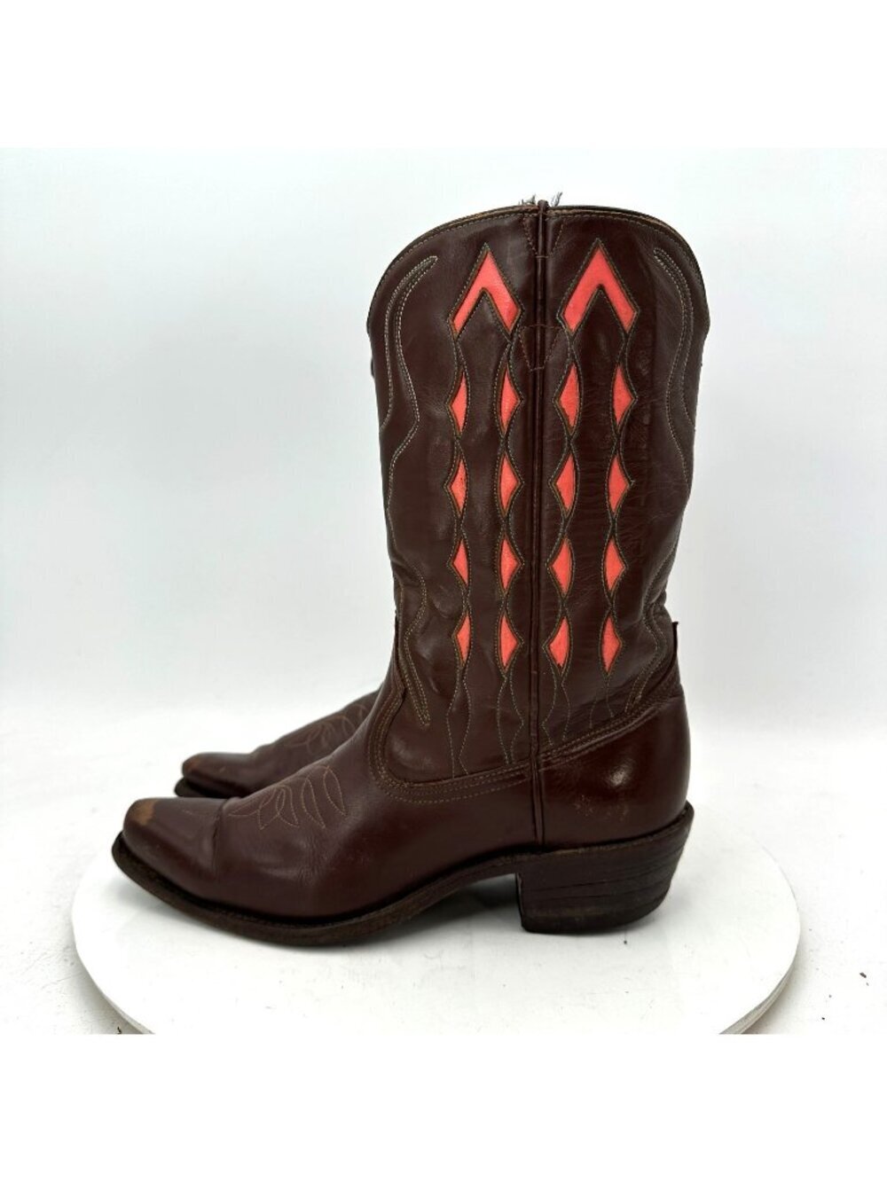 Acme Women Size 4.5 Dark Brown Orange Stitching Leather Western Cowboy Boot
